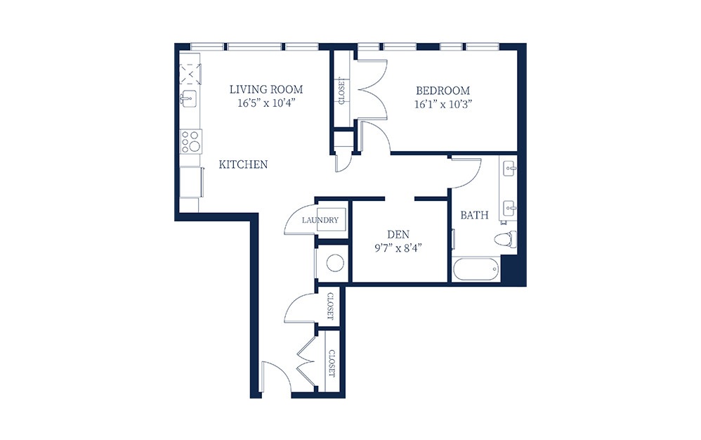 A10D - 1 bedroom floorplan layout with 1 bath and 891 to 940 square feet.