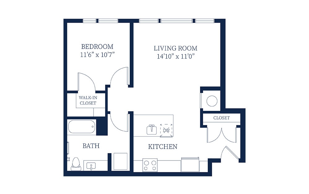 A2 - 1 bedroom floorplan layout with 1 bath and 747 square feet.