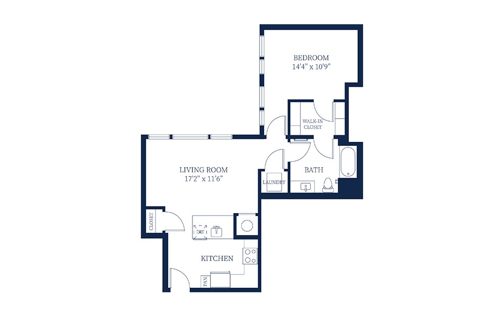 A5 - 1 bedroom floorplan layout with 1 bath and 790 to 840 square feet.