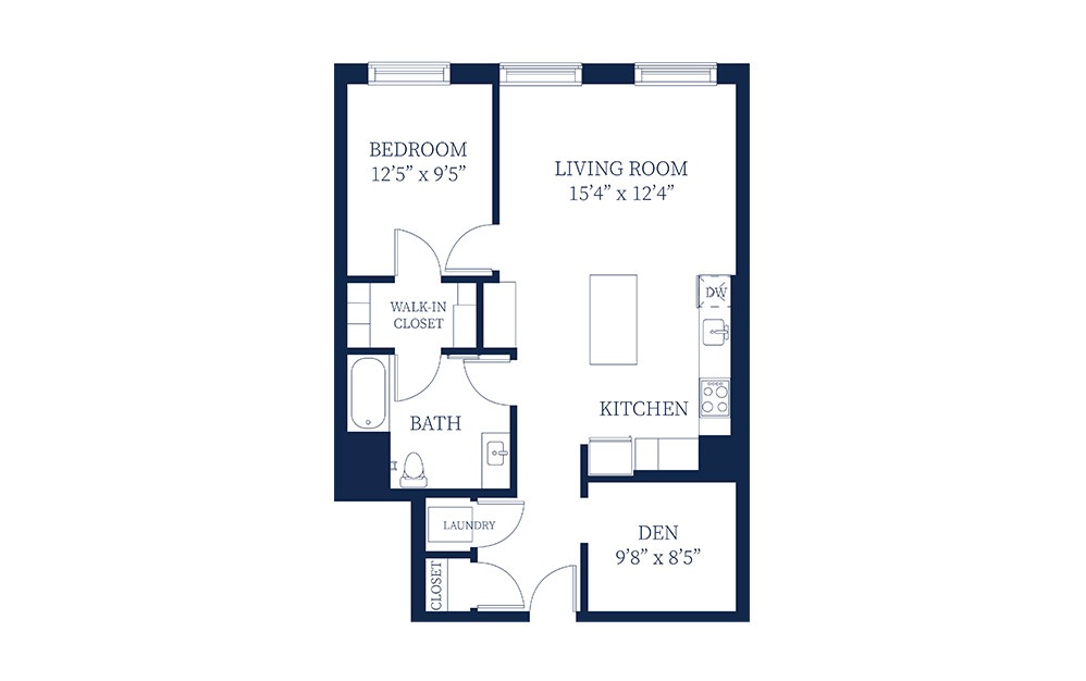 A9Da - 1 bedroom floorplan layout with 1 bath and 897 square feet.
