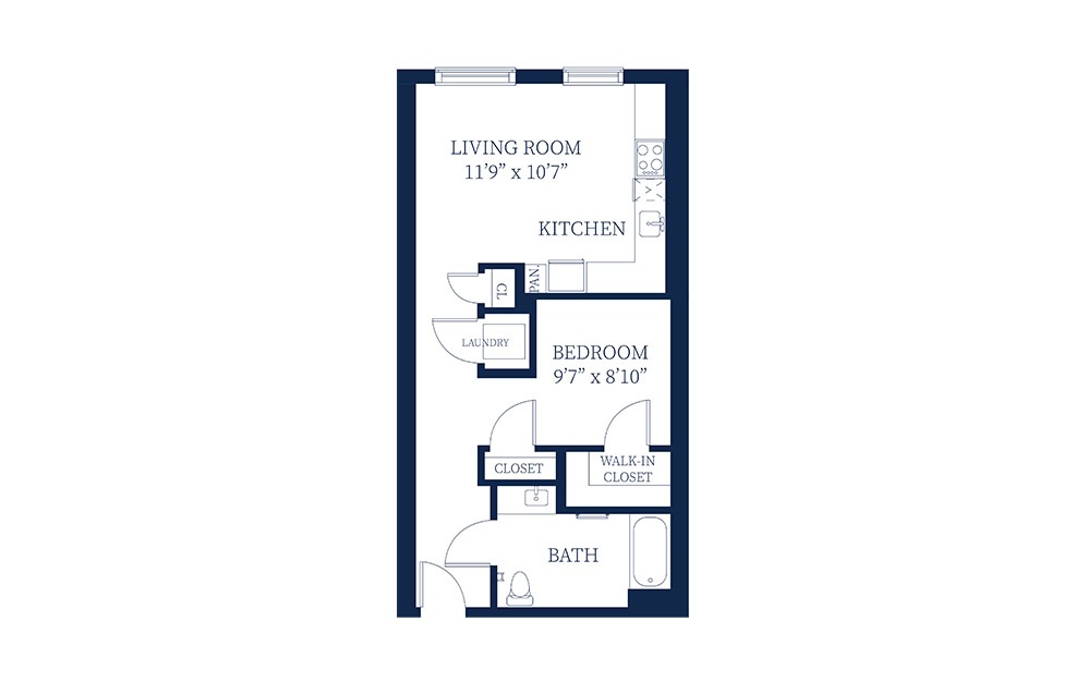 S4a - Studio floorplan layout with 1 bath and 650 square feet.